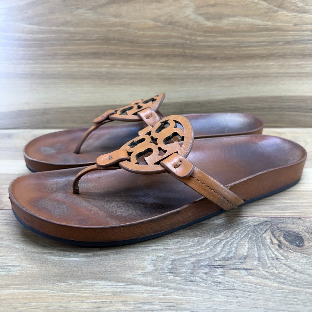 Tory Burch Cloud Miller Tan Sandals Womens 10 Vacation Resort Walking Thong - Picture 3 of 10